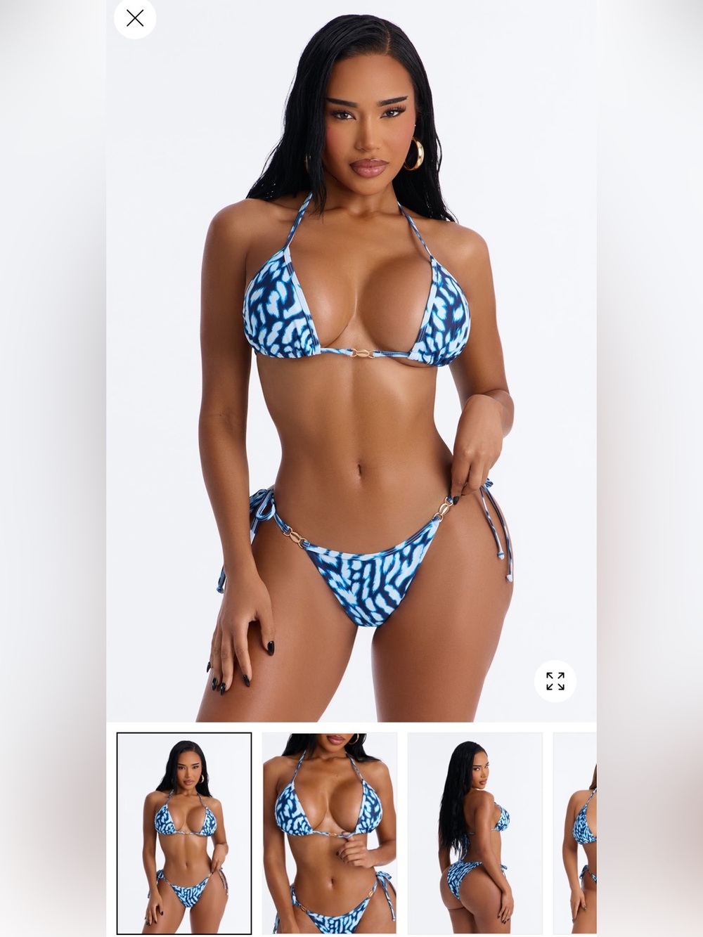 Fashion Nova Blue and White Abstract Triangle Bikini